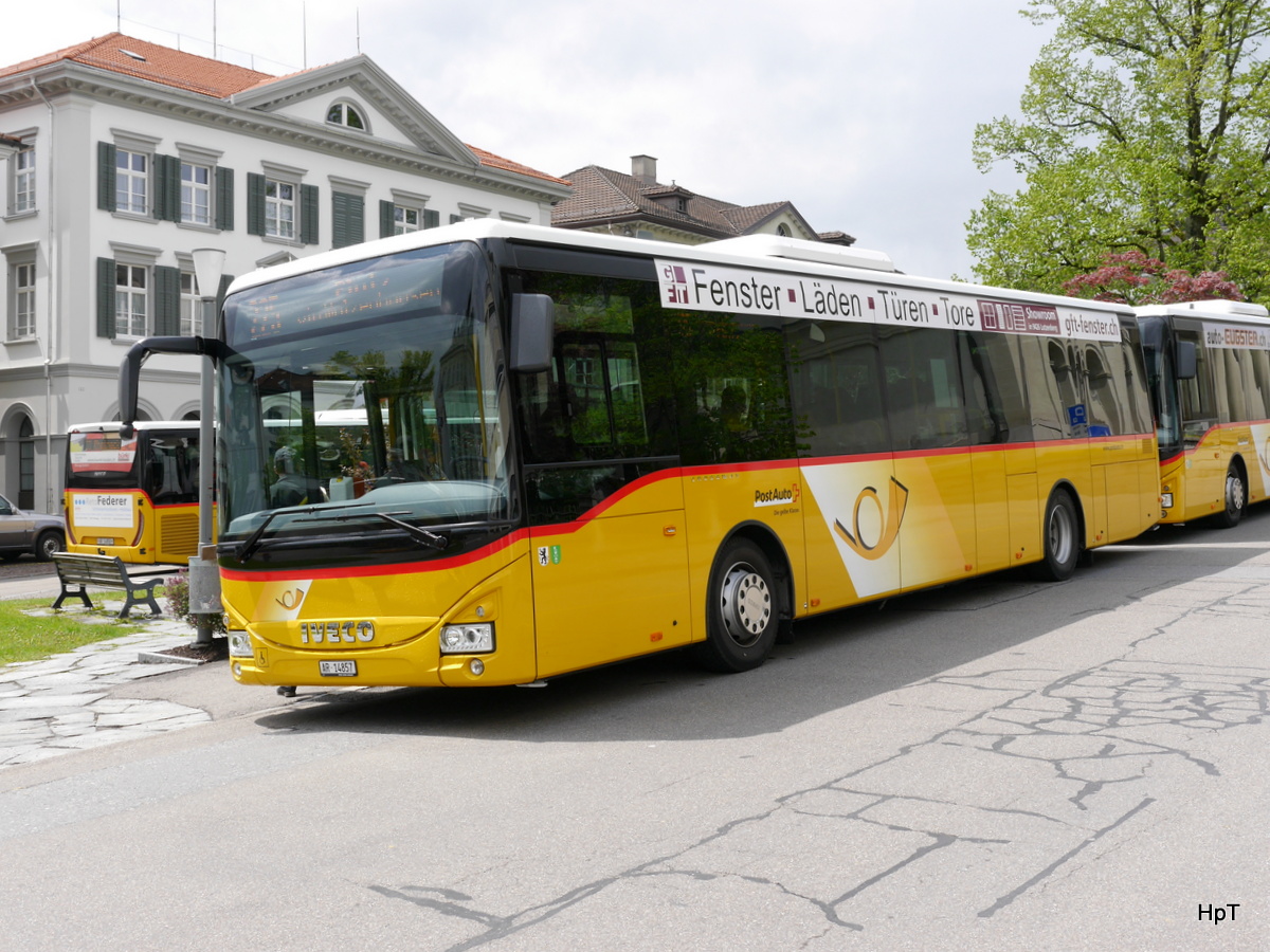 Postauto - Iveco Crossway AR 14857 bei den Haltestellen in Heiden am 15.05.2016