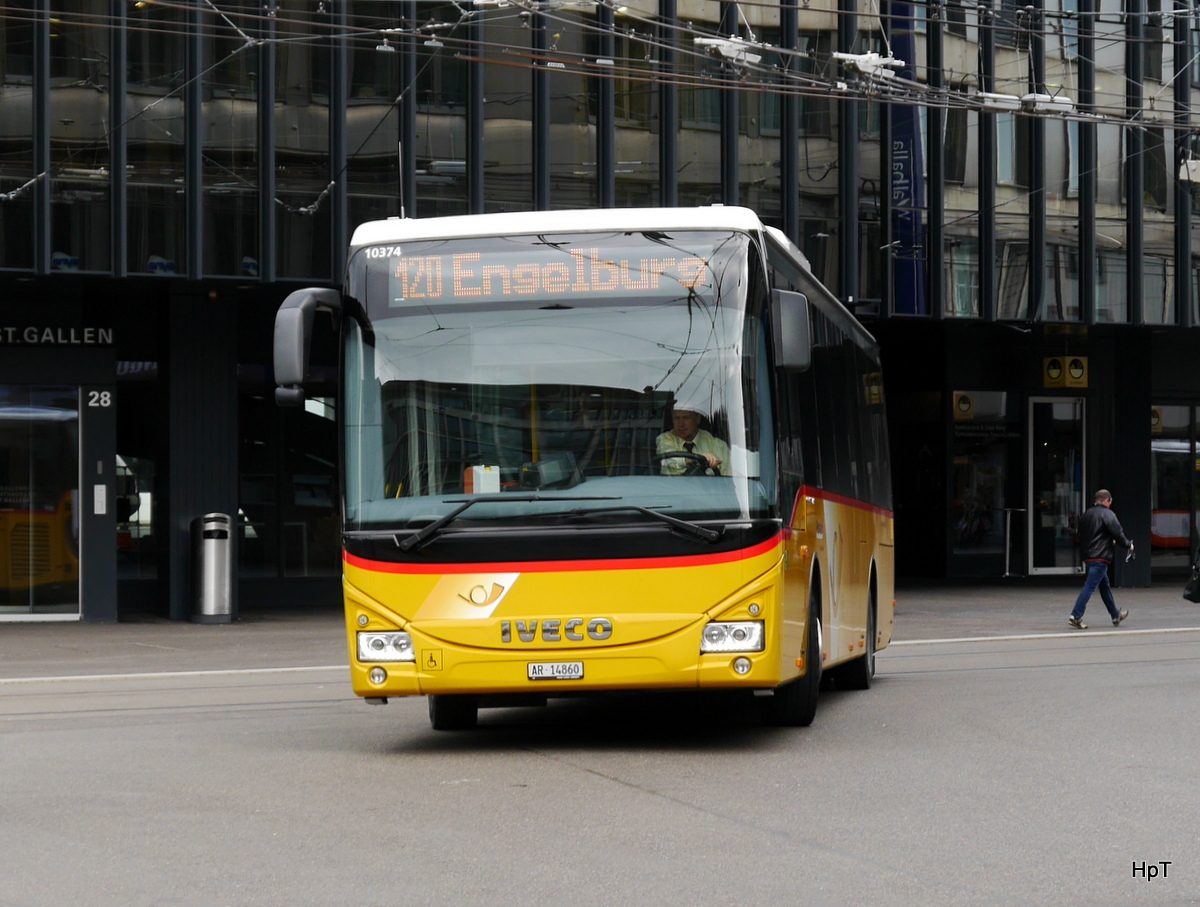 Postauto - Iveco Crossway AR 14860 unterwegs in St.Gallen am 09.03.2018