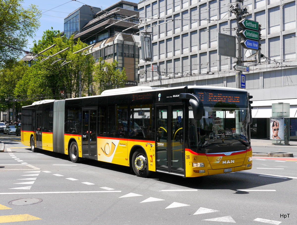 Postauto - MAN Lion`s City LU 15559 unterwegs in der Stadt Luzern am 21.05.2016