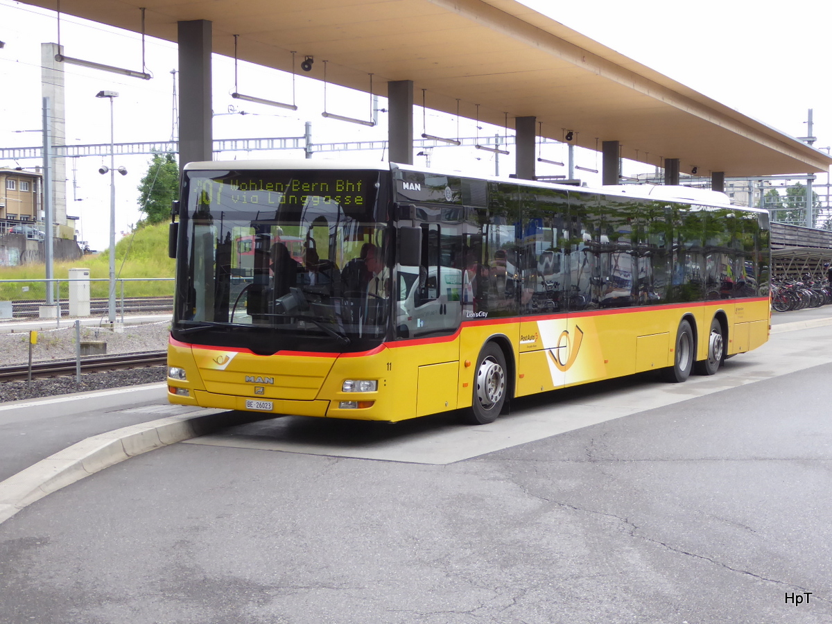 Postauto - MAN Lion`s City  BE  26023 unterwegs auf der Linie 107 beim Bahnhof Zollikofen am 21.06.2016