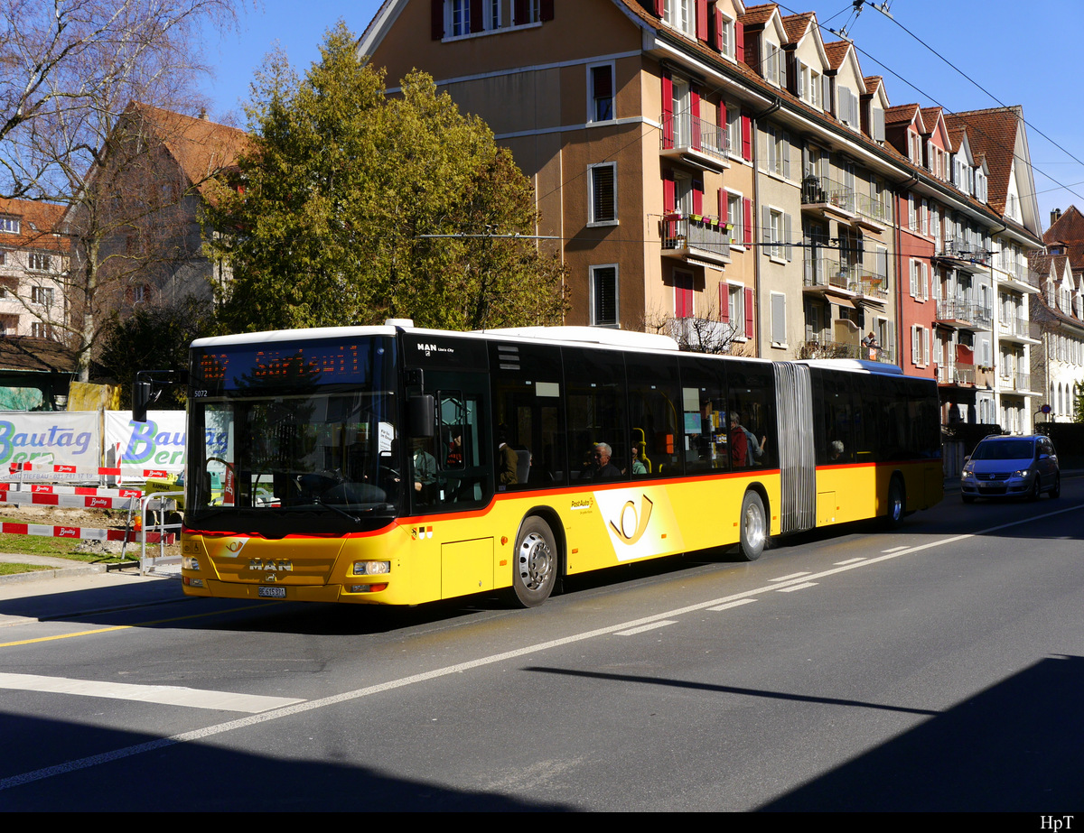 Postauto - MAN Lion`s City  BE 615371 unterwegs auf der Linie 102 in der Stadt Bern am 16.03.2019