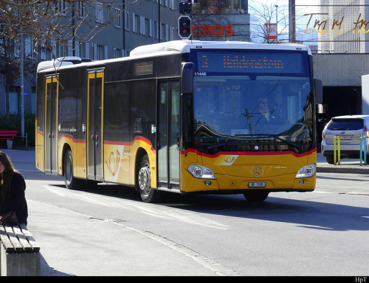 Postauto - Mercedes Citaro Hybrid  GR  7905 unterwegs in Chur am 19.02.2021