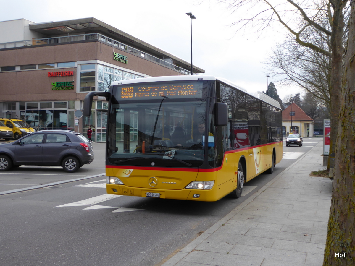 Postauto - Mercedes Citaro VD 510289 in unterwegs in Yverdon les Bains am 18.02.2016