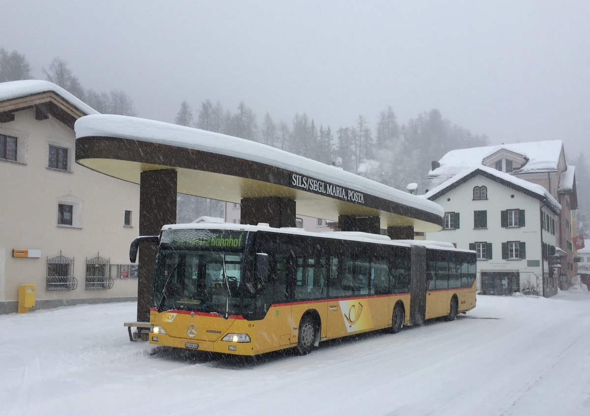 PostAuto Ostschweiz (Einsatz Regie St.Moritz). Mercedes-Benz Citaro G (Nr.16, SG 456'146, ex ? ) in Sils Maria, Posta. (28.12.2020)