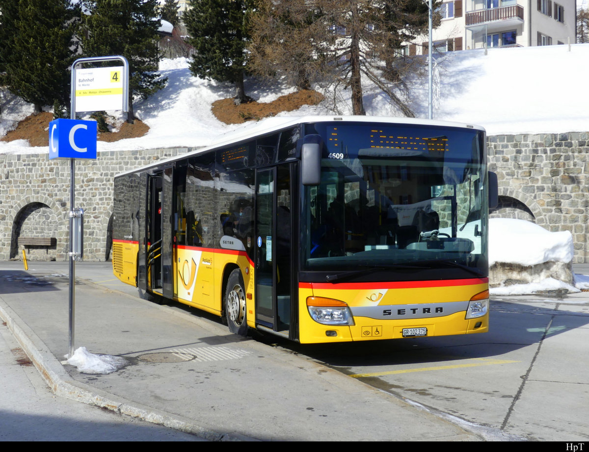 Postauto - Setra S 415 NF  GR 102375 in St. Moritz am 19.02.2021