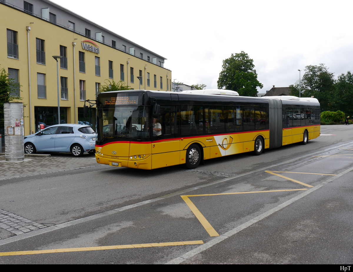 Postauto - Solaris Urbino  BE  813683 unterwegs als Bahnersatz für die SBB + BLS auf der Linie Lyss nach Münchenbuchsee Hier bei der Provisorischen Haltestelle in Lyss am 21.07.2018 