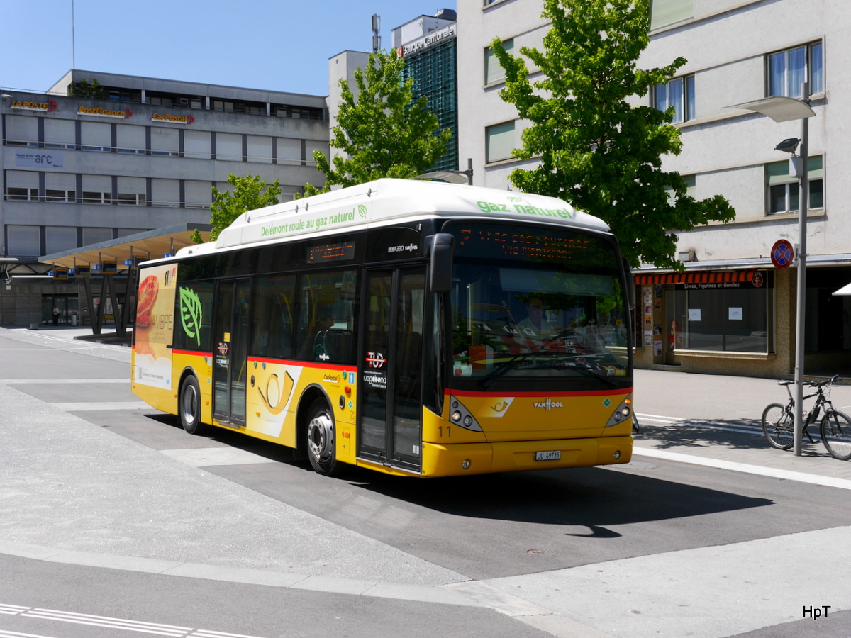 Postauto - VanHool Gasbus JU 49735 unterwegs in Delemont am 09.07.2016