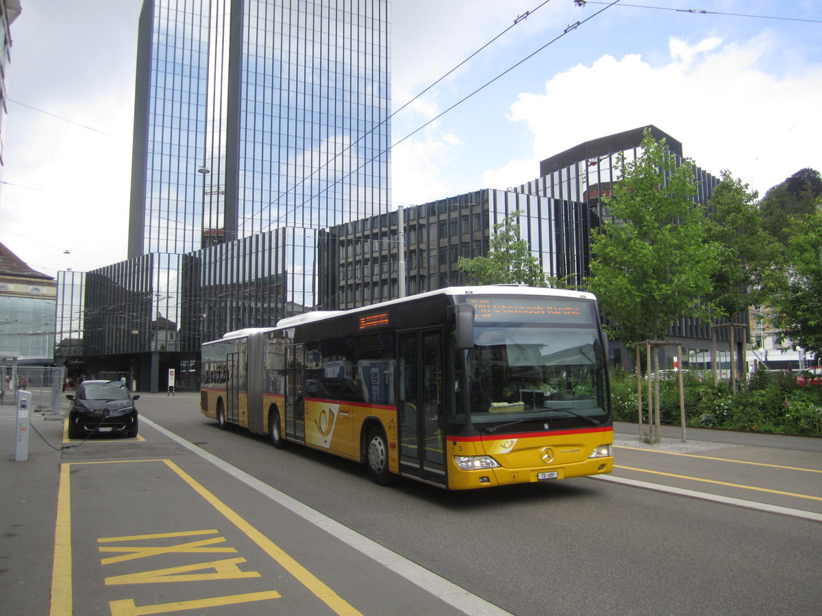 Postauto/PU Eurobus Nr. 3 (Mercedes Citaro Facelift O530G) verlässt am 23.6.2019 den Bhf. St.Gallen