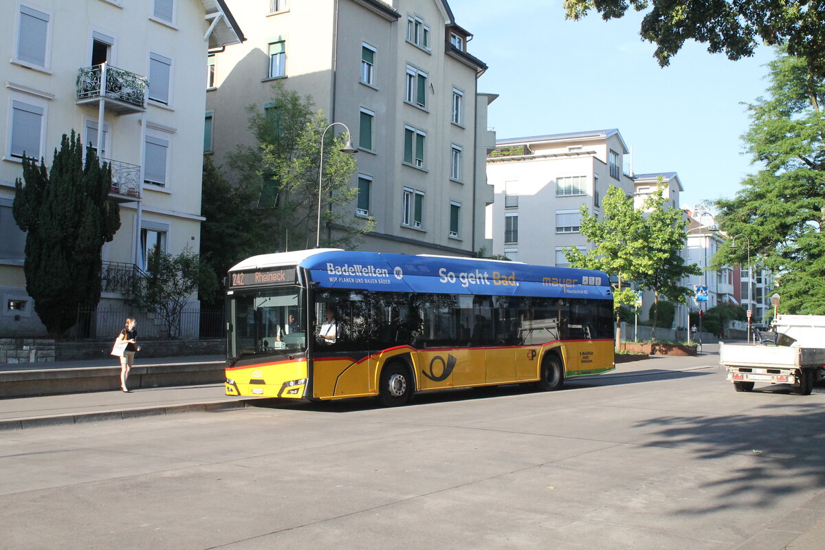 Postauto/PU Eurobus Nr. 36/PAG-ID: 12369/SG 505 066 (Solaris New Urbino 12 electric) am 22.6.2026 in Rorschach, Hauptbahnhof S�d