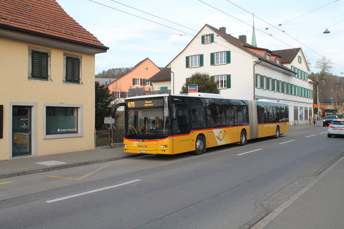 Postauto/PU Motrag Nr. 360 (MAN A23 Lion's City G) am 14.1.2020 in Winterthur, Lindenplatz