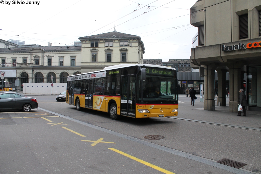 Postauto/PU Steiger Nr. 222 (Mercedes CitaroII O530) am 24.1.2015 in Winterthur, HB.