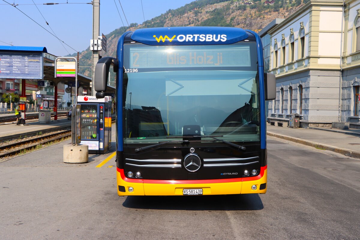 Postbus Stadtbus Brig Mercedes Benz eCitaro am 10.07.26 in Birg Bahnhof 