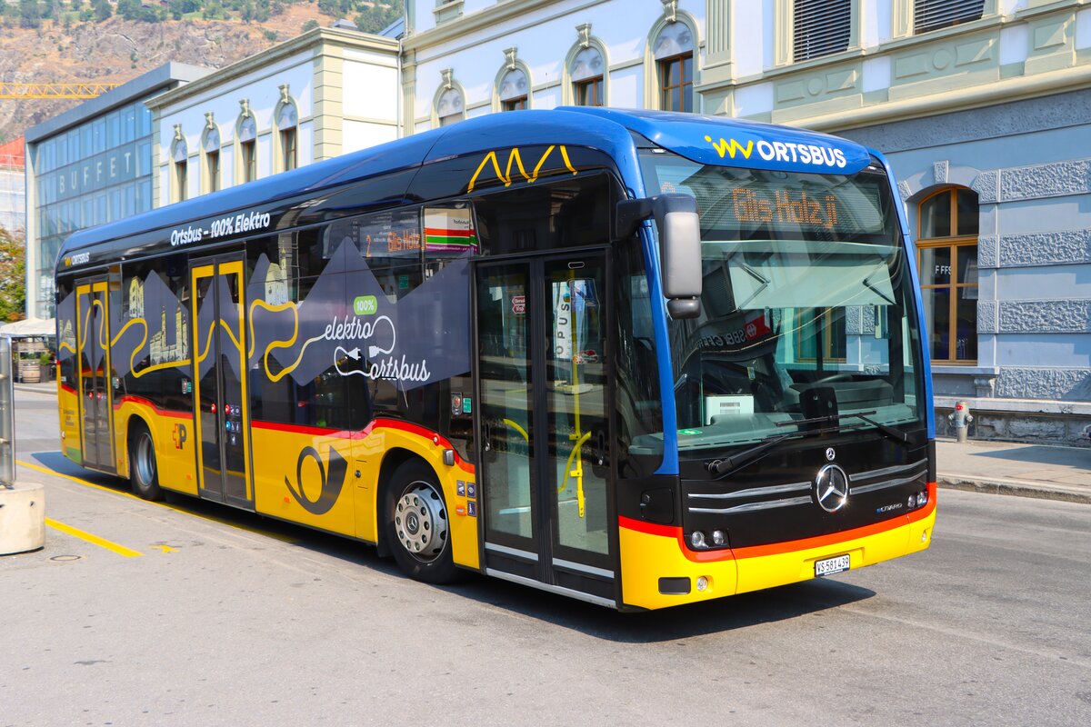 Postbus Stadtbus Brig Mercedes Benz eCitaro am 10.07.26 in Birg Bahnhof 