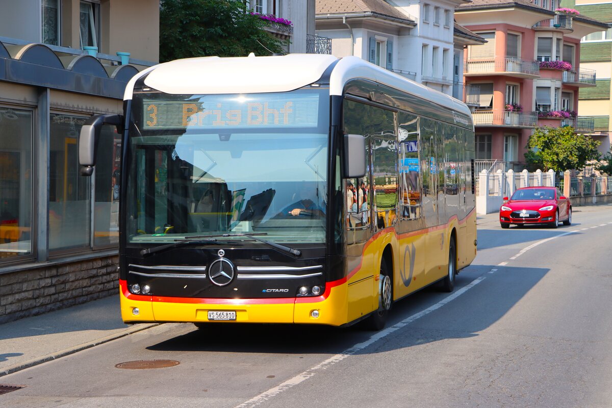 Postbus Stadtbus Brig Mercedes Benz eCitaro am 10.07.26 in Birg Bahnhof 