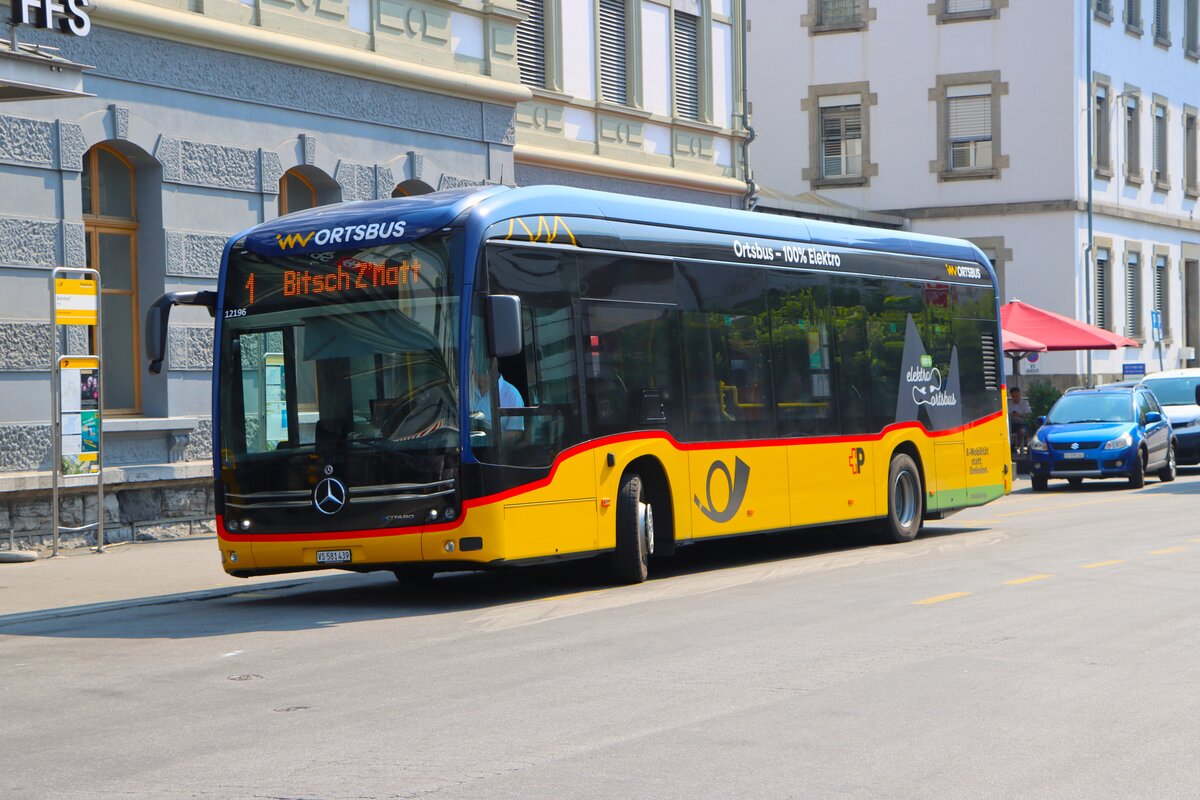 Postbus Stadtbus Brig Mercedes Benz eCitaro am 10.07.26 in Birg Bahnhof 