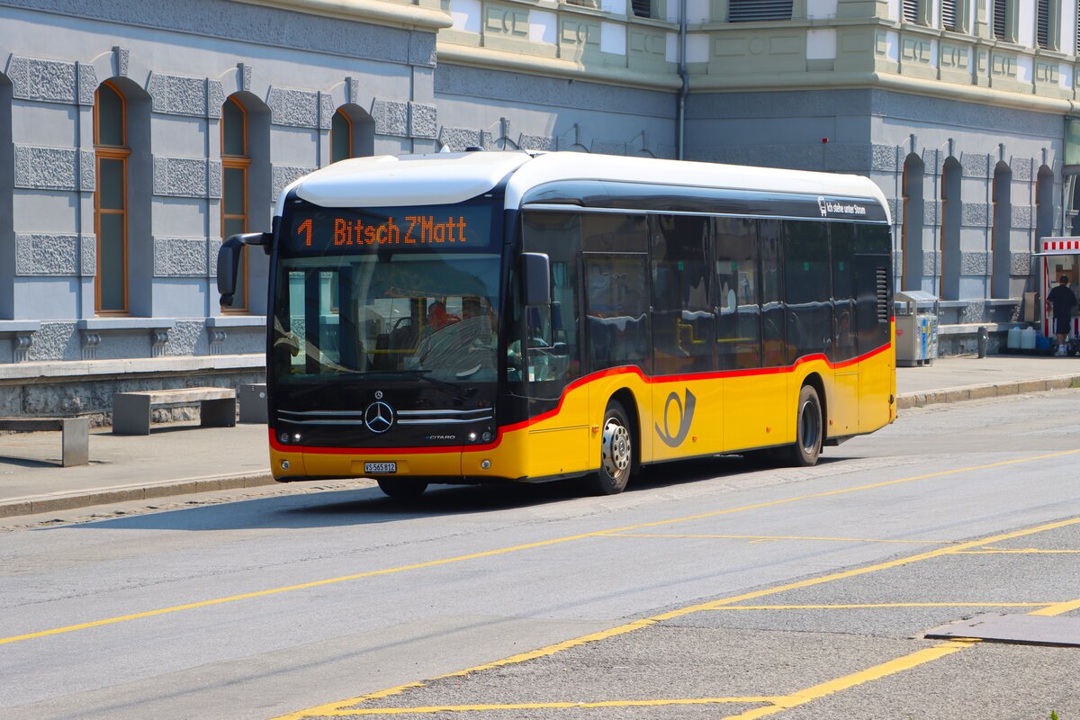 Postbus Stadtbus Brig Mercedes Benz eCitaro am 10.07.26 in Birg Bahnhof 
