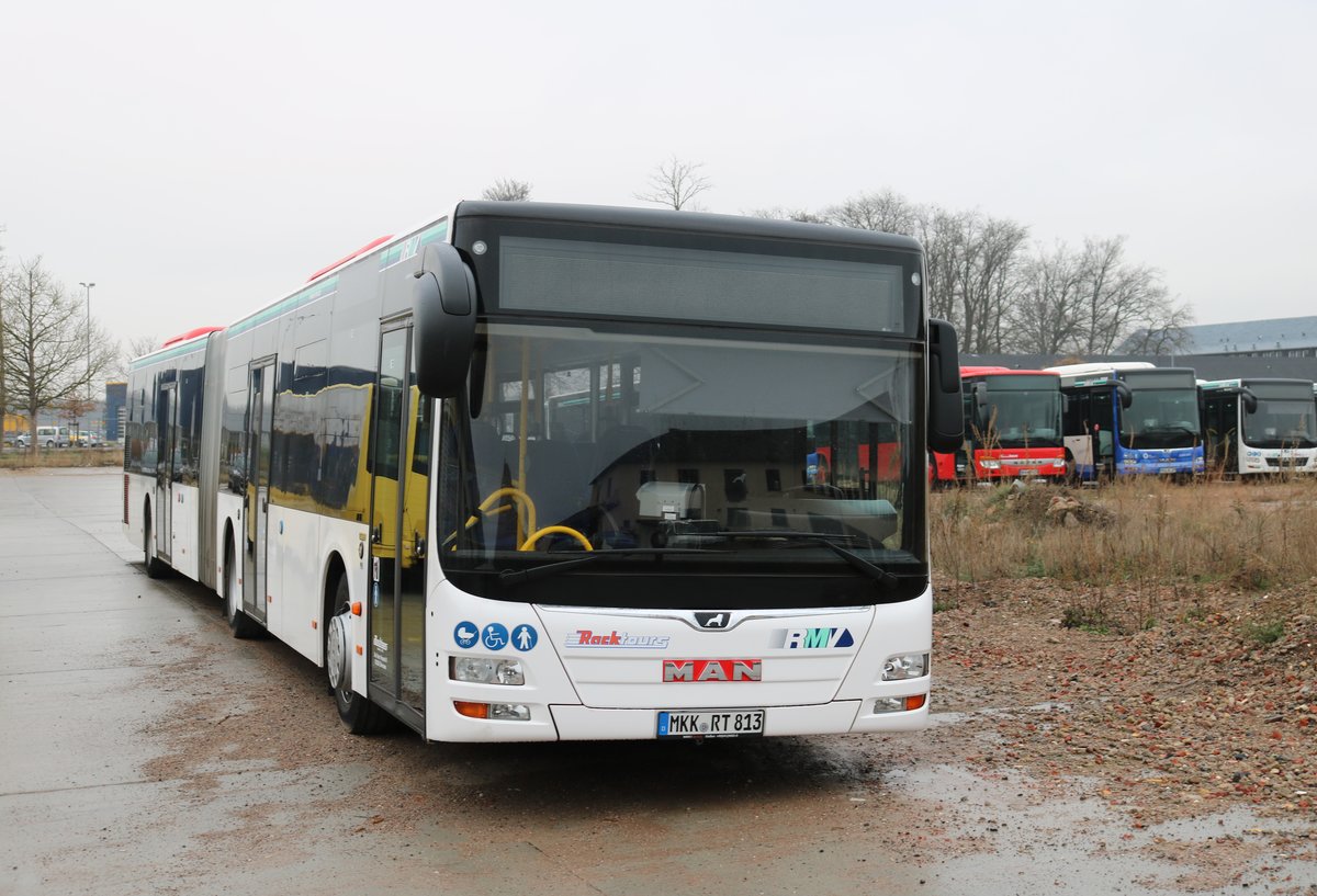 RackTours MAN Lions City G am 31.12.18 in Erlensee auf dem ehemaligen Fliegerhorst der US Army. Dort stehen viel Busse von RackTours und BRHVias Bus. Ich durfte durch Nachfrage eines Mitarbeiters Fotos machen 