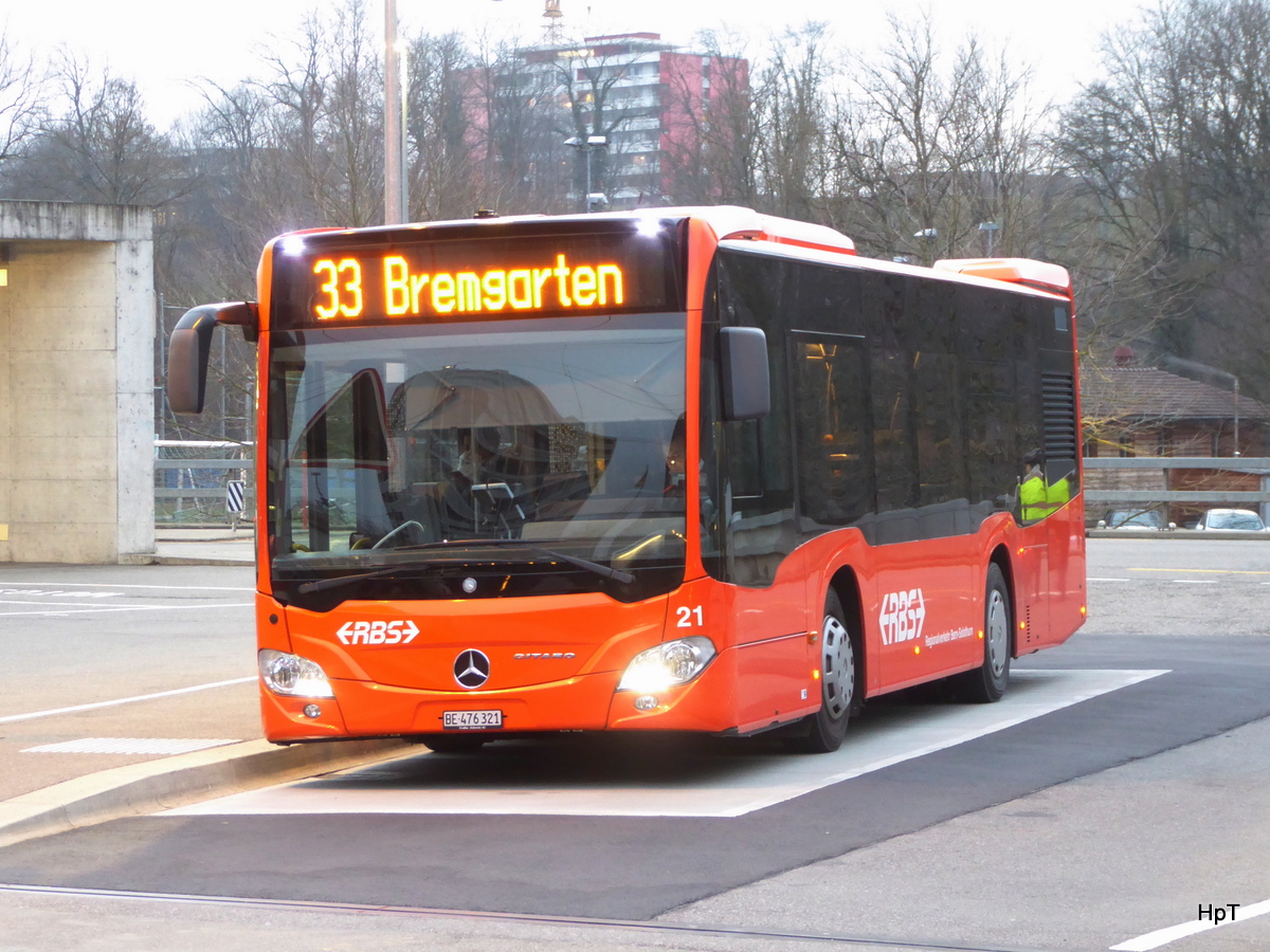 RBS - Mercedes Citaro  Nr.21  BE  476321 unterwegs auf der Linie 33 in Worblaufen am 12.01.2018 