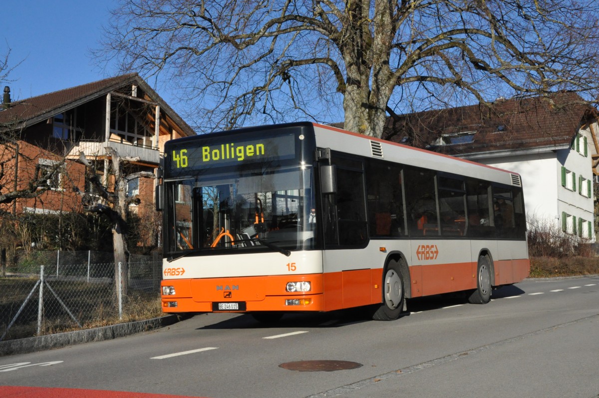RBS, Worblaufen Nr. 15/BE 246'015 MAN am 12. Februar 2014 auf der Linie 46 bei Habstetten.