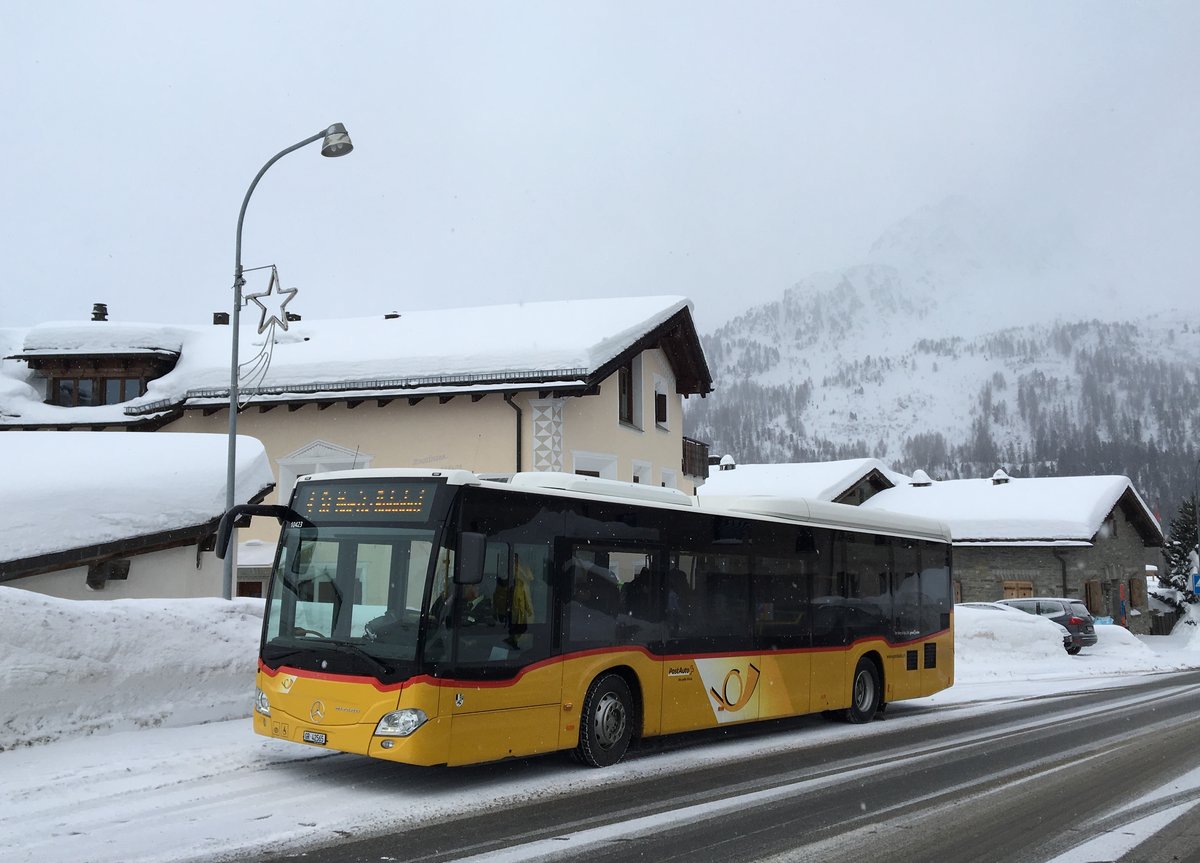 Regie St.Moritz. Mercedes-Benz Citaro C2 LE (GR 42’565) in Maloja, Cad’Maté. (2.1.2018)