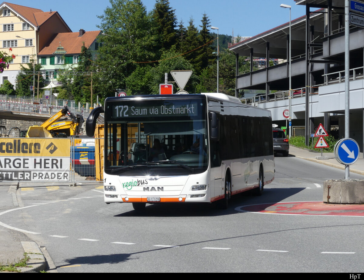 regiobus - MAN Lion`s City  Nr.1 SG  173250 unterwegs in Herisau am 12.06.2022