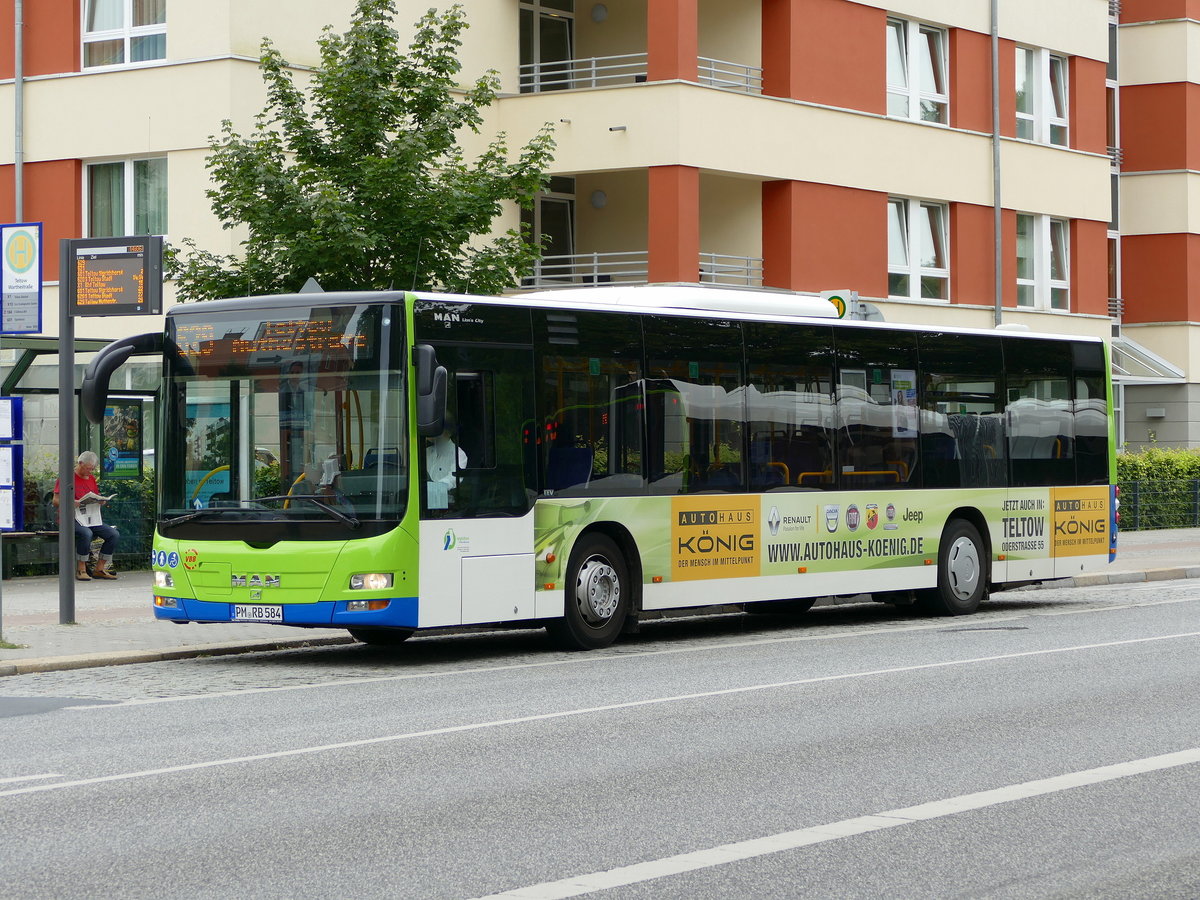 Regiobus Potsdam -Mittelmark (3584) ein MAN Lion' City auf der Linie 629 in Teltow -Stadt im Aug.2017.