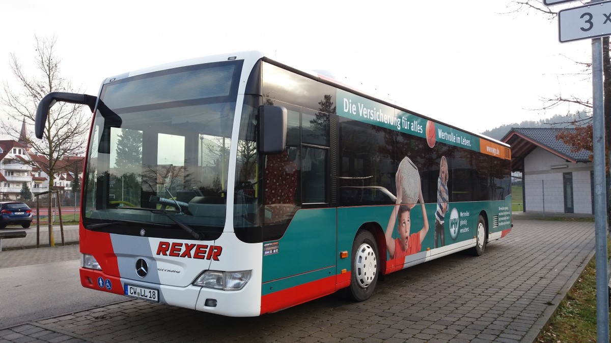 Rexer Reisen Linien Bus in Calw Stammheim am Schwimmbad Parkplatz am 16.12.2015