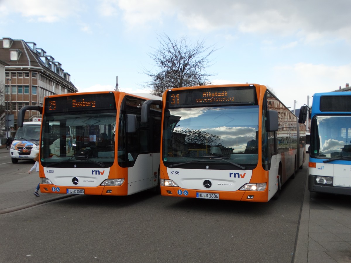 RNV Mercedes Benz Citaro 1 Facelift 8380 und Citaro Facelift G 8186 am 25.02.16 in Heidelberg 