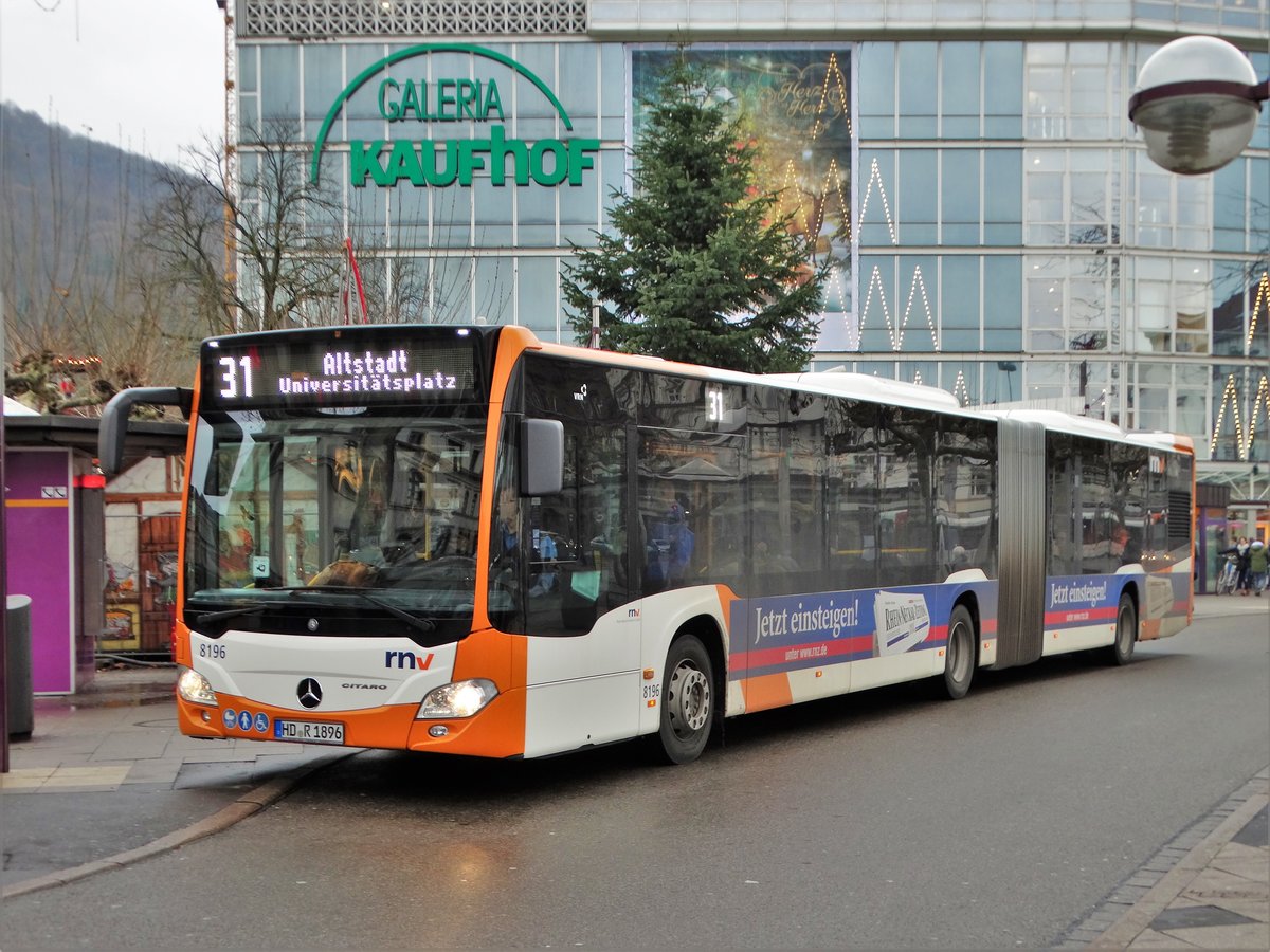RNV Mercedes Benz Citaro 2 G Wagen 8196 am 16.12.17 in Heidelberg Bismarckplatz