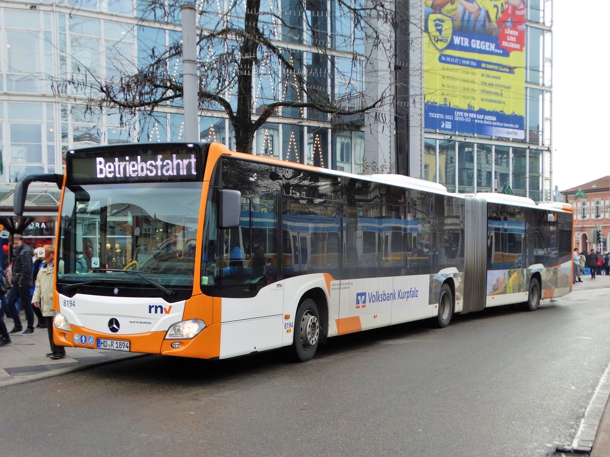 RNV Mercedes Benz Citaro 2 G Wagen 8194 am 16.12.17 in Heidelberg Bismarckplatz als SEV auf der Linie 22