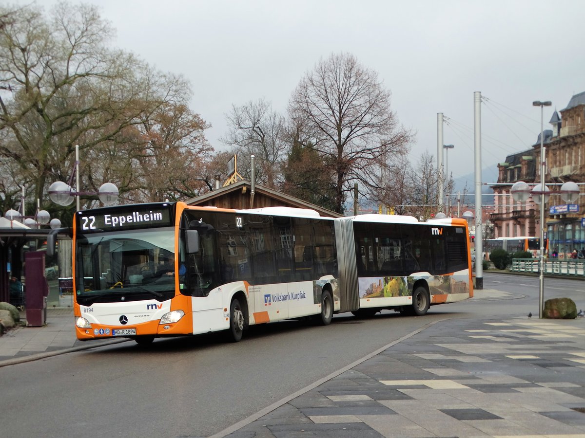 RNV Mercedes Benz Citaro 2 G Wagen 8194 am 16.12.17 in Heidelberg Bismarckplatz als SEV auf der Linie 22