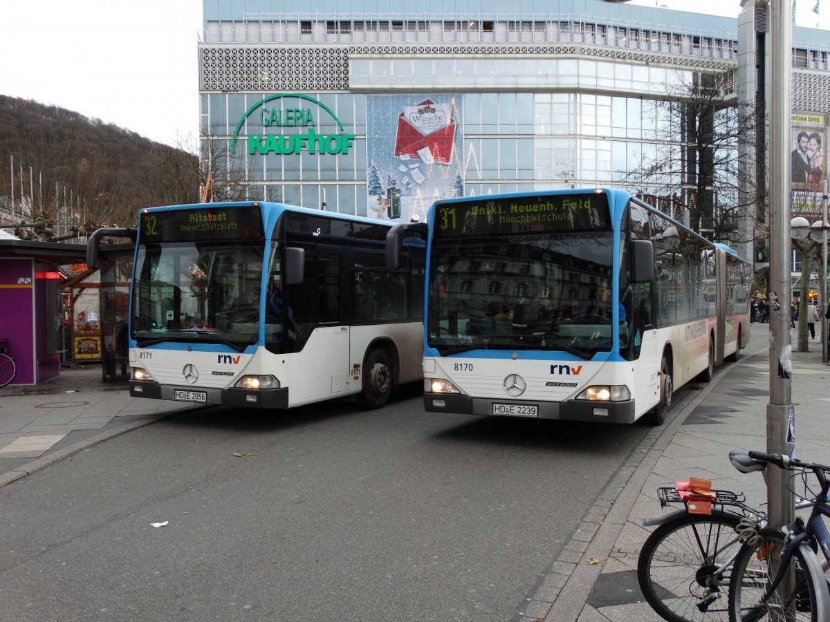 RNV Mercedes Citaro C1 G 8171 und 8170 am 12.12.14 in Heidelberg