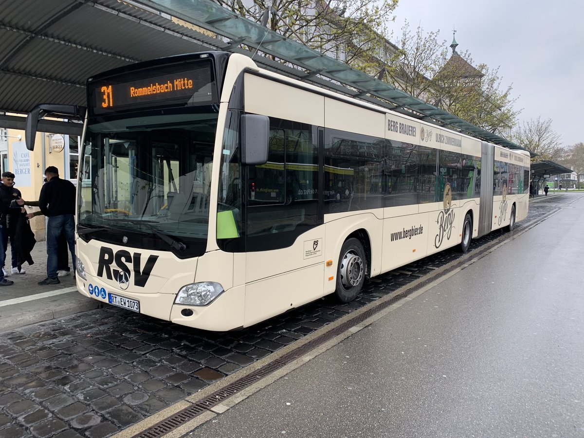 RT-EW 1073 (Baujahr 2017) vom Reutlinger Stadtverkehr am 13.4.2019 in Reutlinge, Stadtmitte 