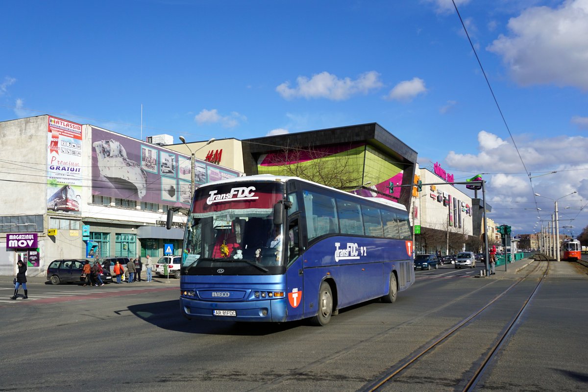 Rumänien / Bus Arad: Beulas / Iveco EuroRider von TRANS F.D.C. COMPANY S.R.L. ARAD, aufgenommen im März 2017 im Stadtgebiet von Arad.