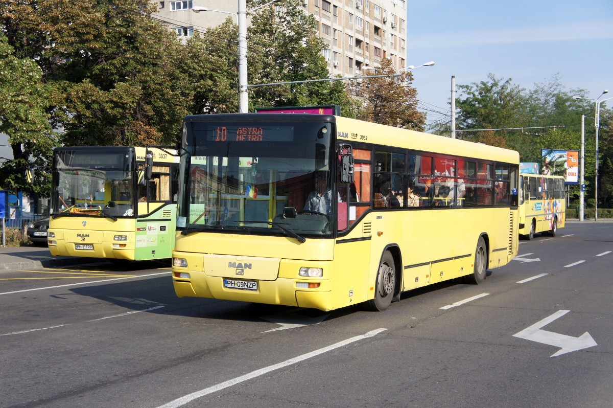 Rumnien / Ploiesti: MAN SL 223- Busse mit den Nummern 3037 und 3068 am Sdbahnhof. Aufgenommen Anfang September 2013.