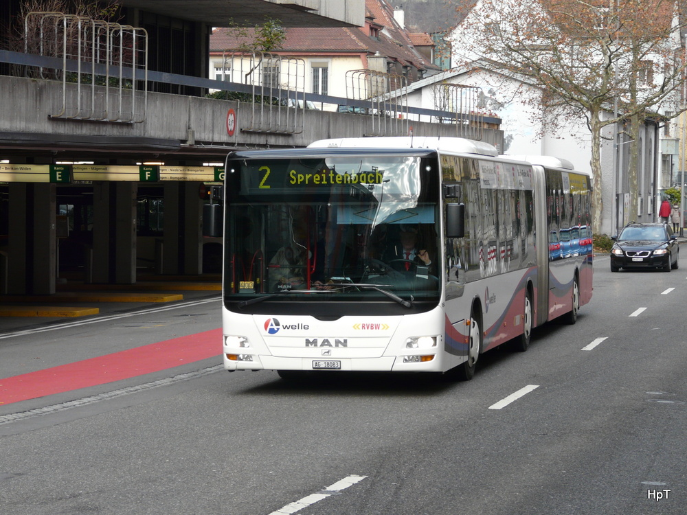 RVBW - MAN Lion`s City  Nr.164  AG  18083 unterwegs auf der Linie 2 in Baden am 28.12.2013