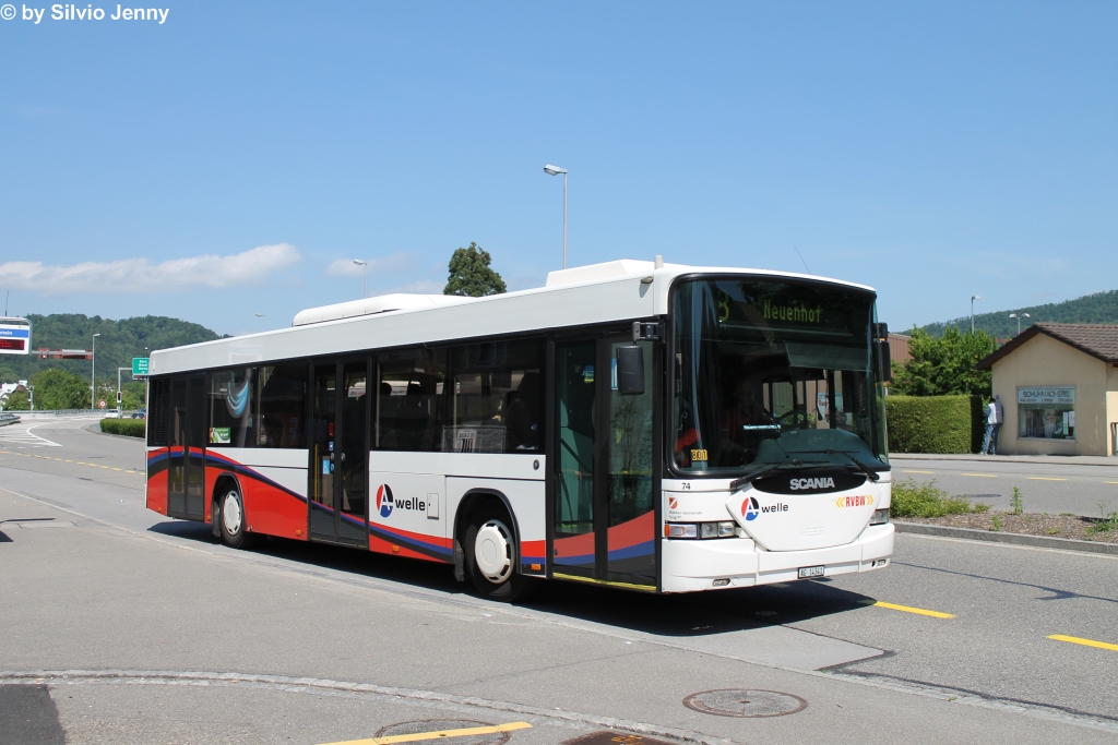 RVBW Nr. 74 ''Turgi'' (Scania/Hess N94UB) am 18.5.2015 in Neuenhof, Kreuzstein
