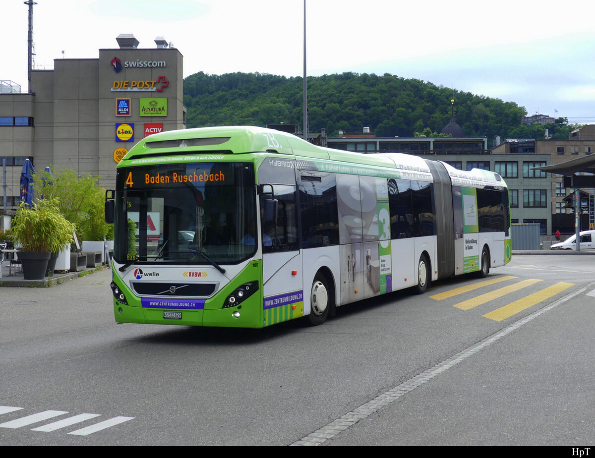 RVBW - Volvo 7900 Hybrid  Nr.180 AG 552629 unterwegs in Baden am 21.05.2022