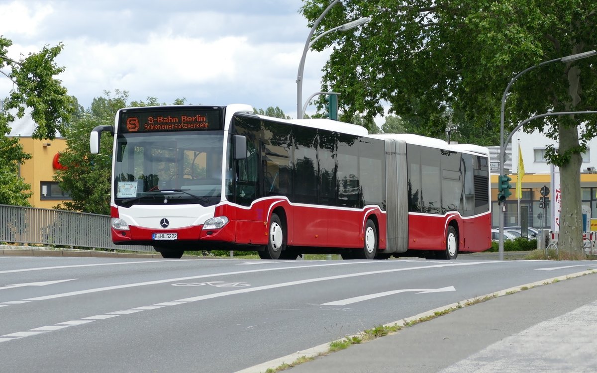 S-Bahn Berlin, Schienenersatzverkehr -SEV, ''Mela - Reisen'' mit dem Mercedes -Benz Citaro G C2 , B-ML 5222. Berlin /Sickingenbrücke im Juni 2020.