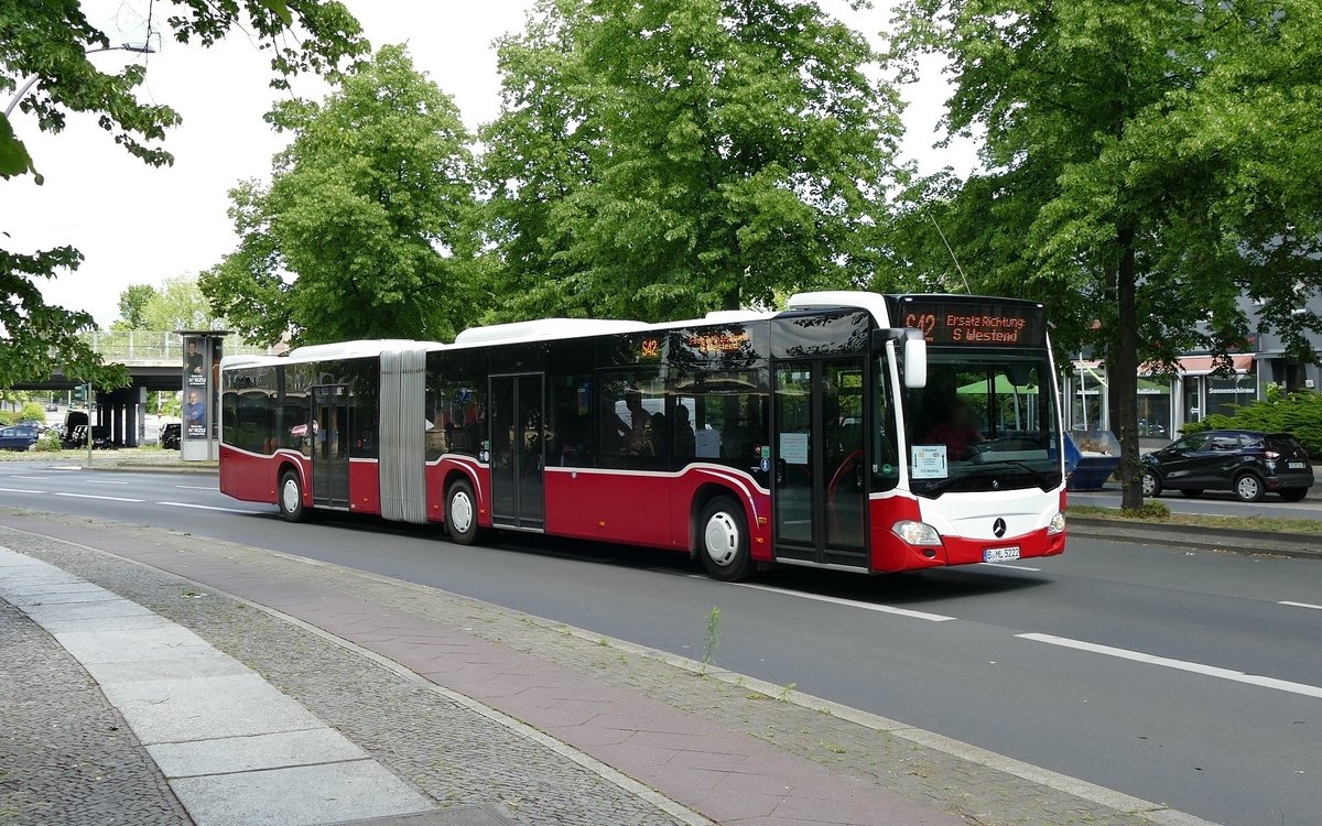 S-Bahn Berlin, Schienenersatzverkehr-SEV, 'Mela Reisen' mit dem Mercedes-Benz Citaro G C2,B-ML 5222. Berlin, Juni 2020.