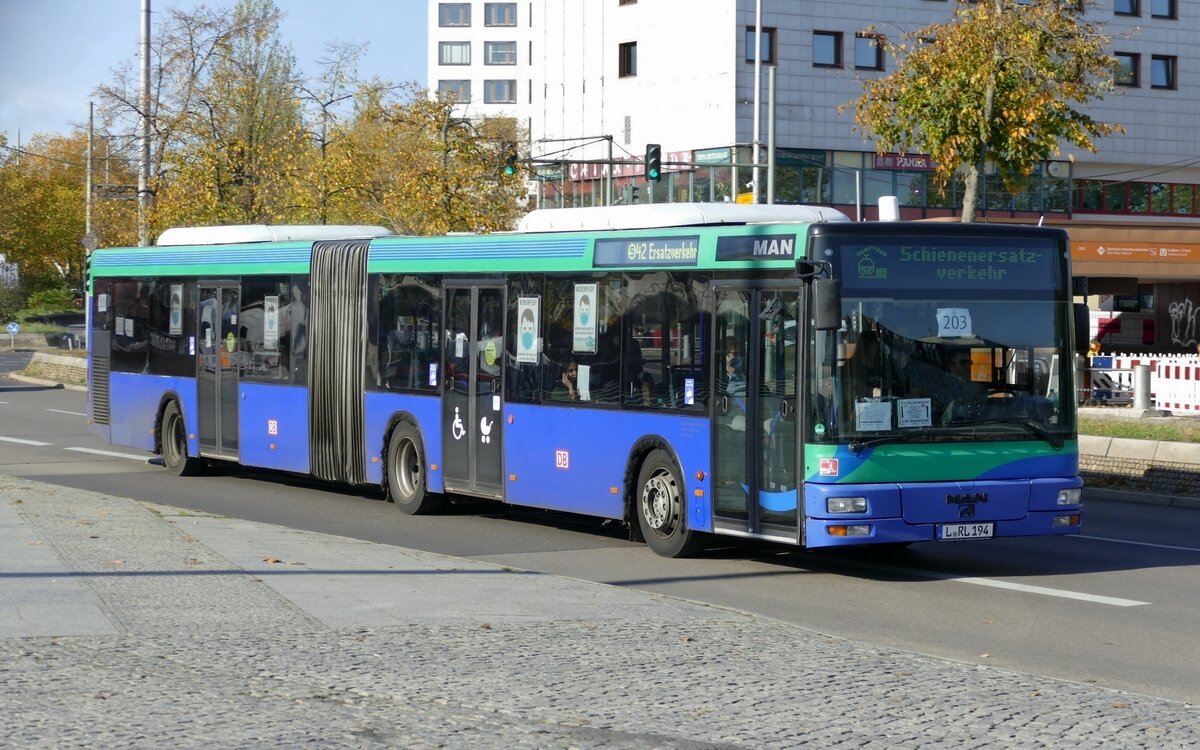 S42 Ersatzverkehr, SEV der S Bahn Berlin mit dem MAN A23 NG313  von den Leipziger Stadtrundfahrten GmbH.[ex Minden-Ravensburg] Berlin im Oktober 2022.