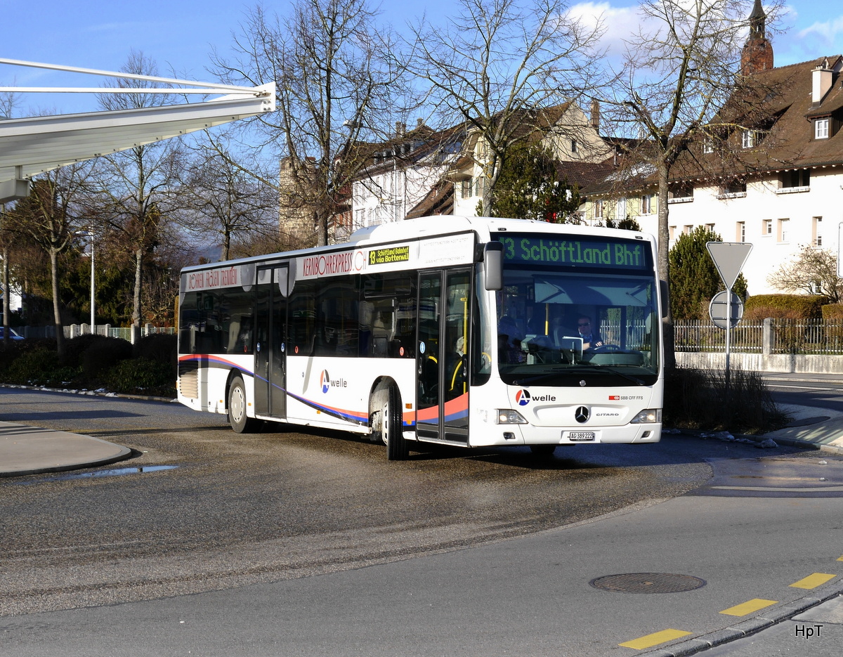 SBB - Mercedes Citaro AG 389222 unterwegs auf der Linie 13 bei der Bushaltestelle beim Bahnhof in Zofingen am 23.01.2016