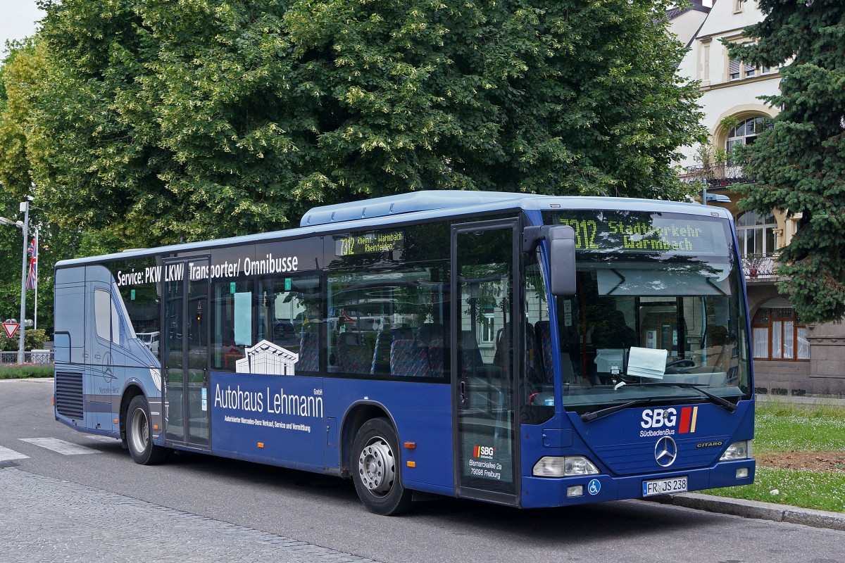 SBG (Südbaden Bus GmbH): Aelterer Mercedes CITARO der Linie 7312 Rheinfelden-Warmbach-Rheinfelden auf dem Busbahnhof Lörrach am 4. Juni 2014.
Foto: Walter Ruetsch