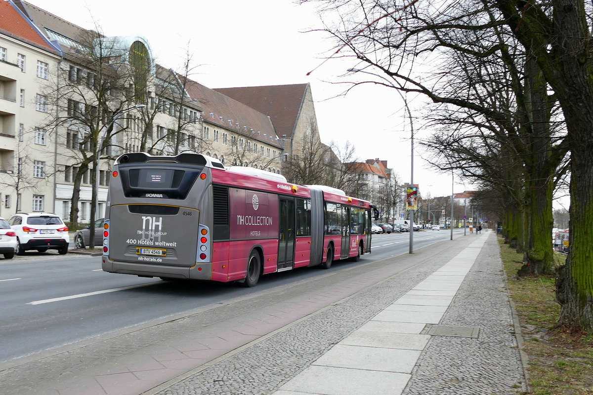 Scania Citywide #4546 als 109'er im Tegeler Weg, Berlin im Februar 2018.