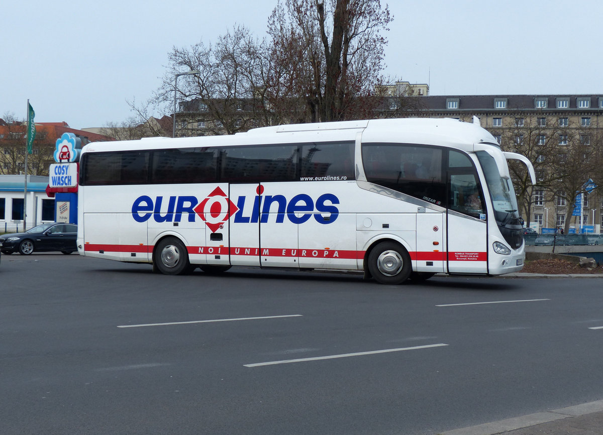 Scania Irizar 'eurolines.ro' am Berliner ZOB im März 2017.