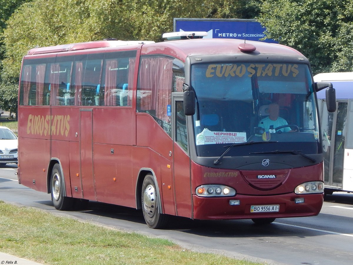 Scania Irizar von Eurostatus aus der Ukraine in Stettin am 08.08.2018