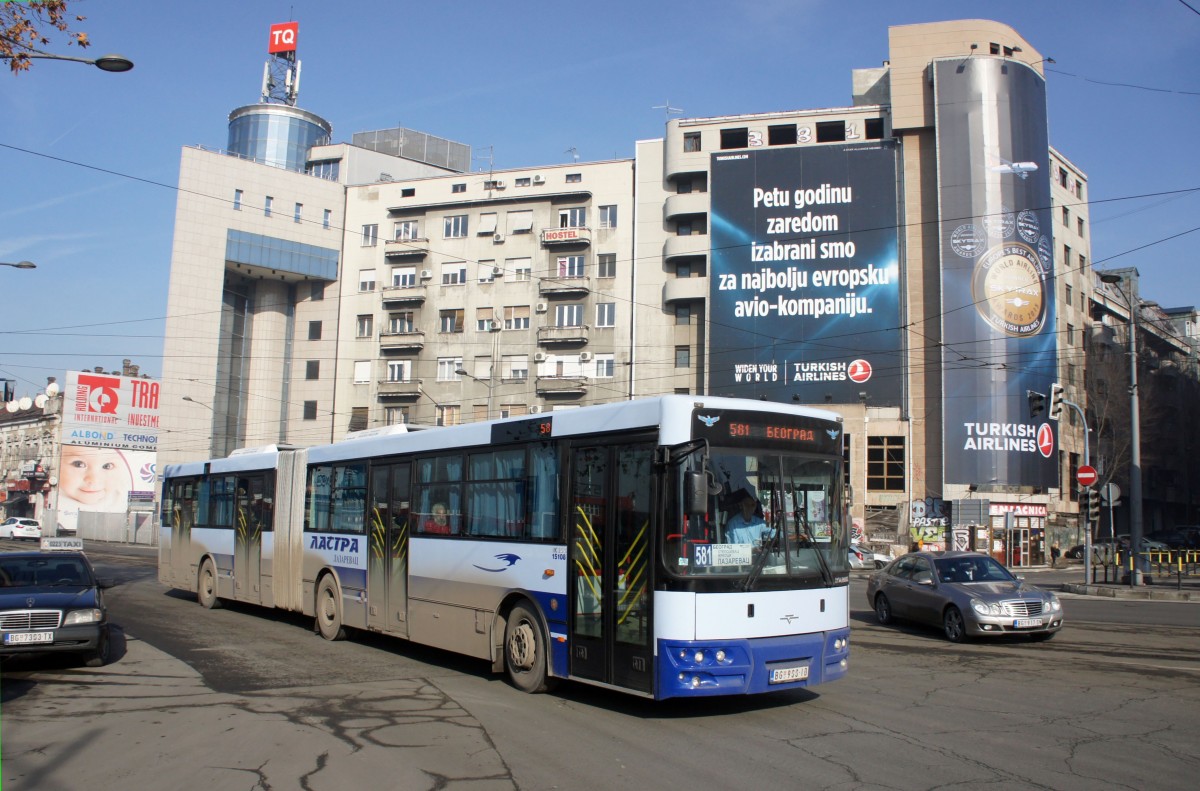 Serbien / Belgrad / Beograd: Ikarbus IK-206 von  LASTRA D.O.O. - Lazarevac , aufgenommen im Januar 2016 am Hauptbahnhof von Belgrad.