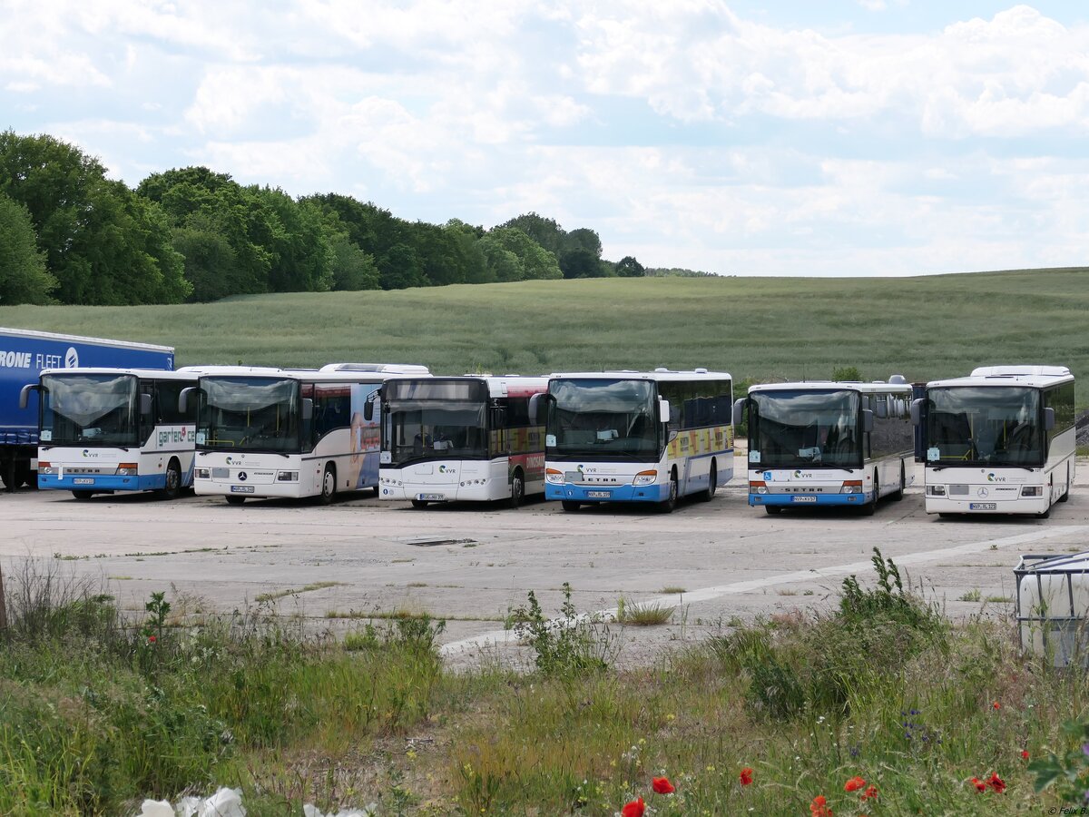 Setra 315 UL und Mercedes Integro und Solaris Urbino 12 und Setra 412 UL und Setra 315 NF der VVR in Bad Sülze am 06.06.2020