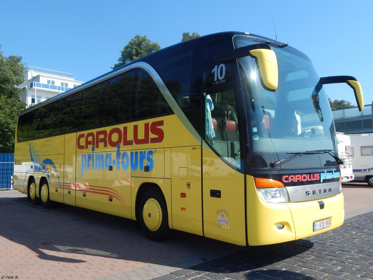 Setra 416 HDH von Carolus Prima-Tours aus Belgien im Stadthafen Sassnitz am 20.08.2015