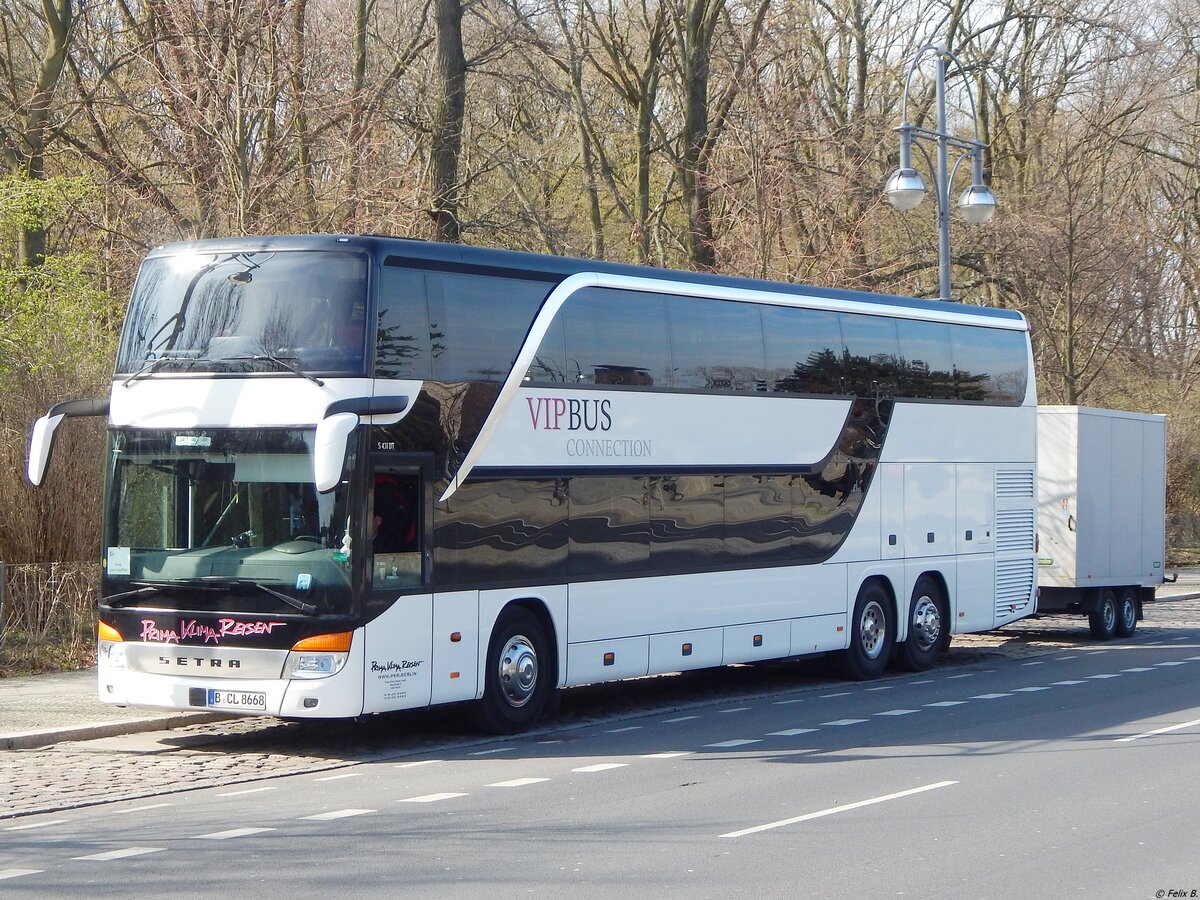 Setra 431 DT von Prima Klima Reisen aus Deutschland mit Anhänger in Berlin am 30.03.2019
